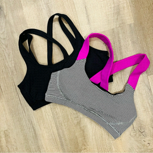 2 x Aerie American Eagle Strappy Padded Sports Bra Bundle Set | Black White Pink